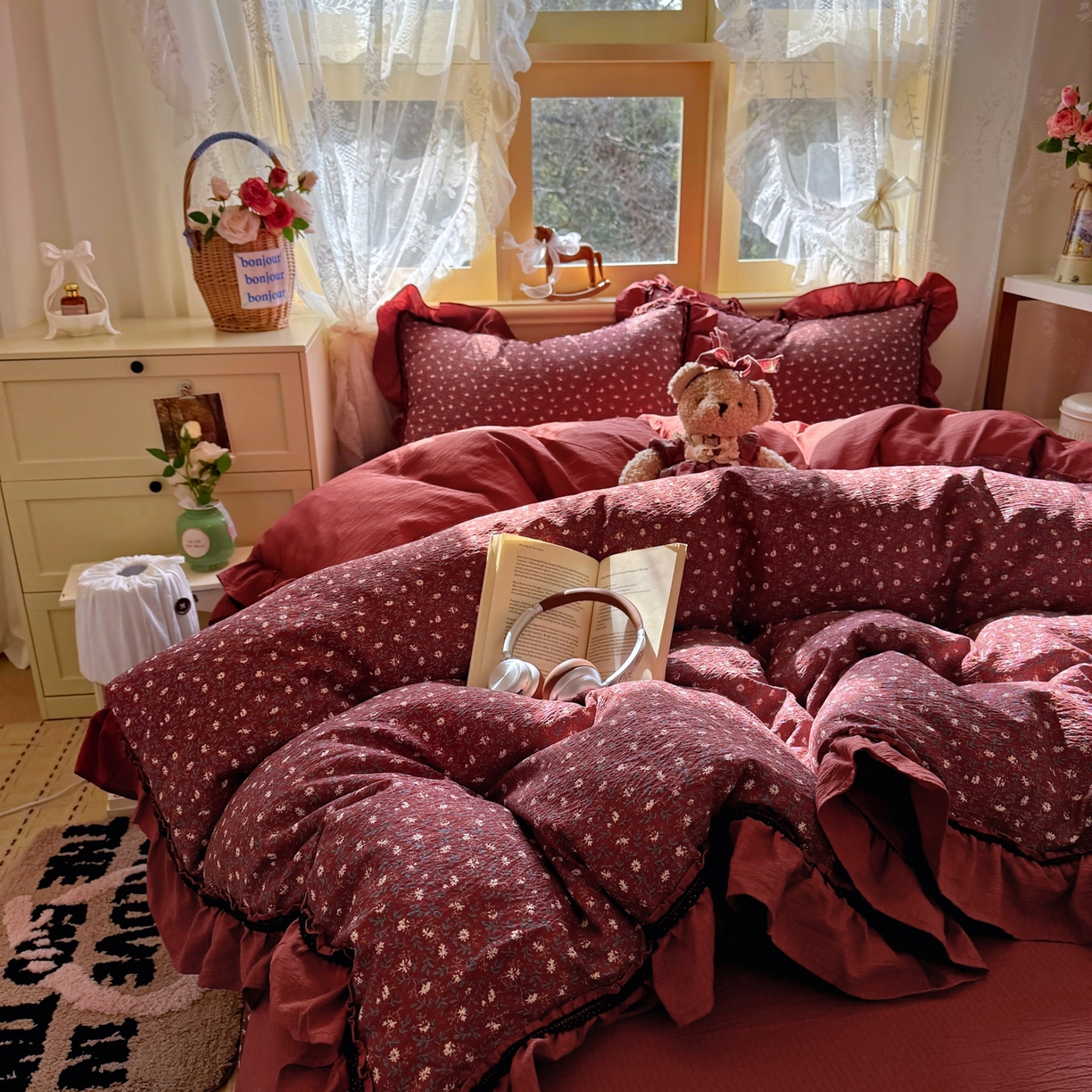 91家纺网 家纺一手货源 找家纺 芭比蔓家纺 2026春夏新款皱皱纱印花四件套 花开满满