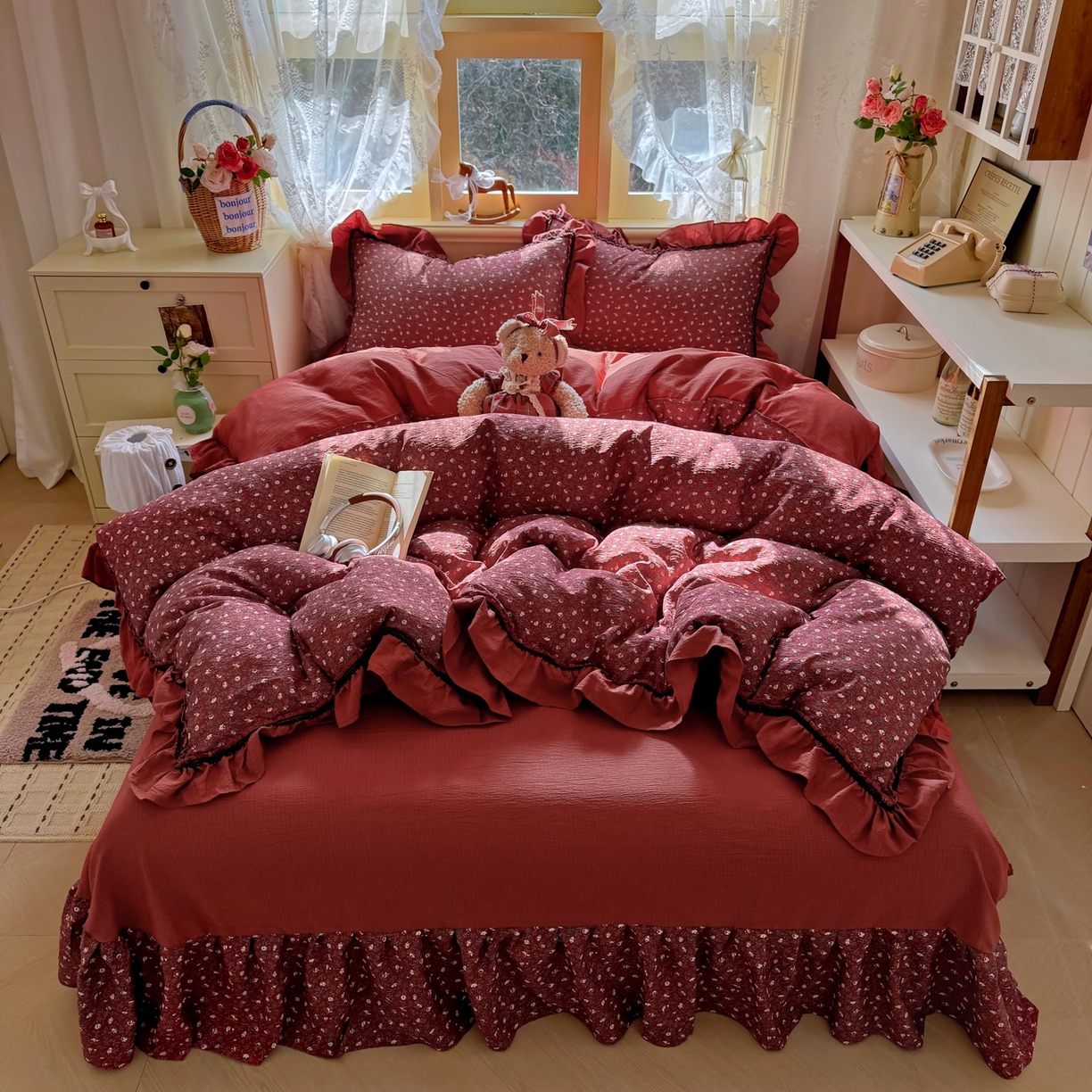 91家纺网 家纺一手货源 找家纺 芭比蔓家纺 2026春夏新款皱皱纱印花四件套 花开满满