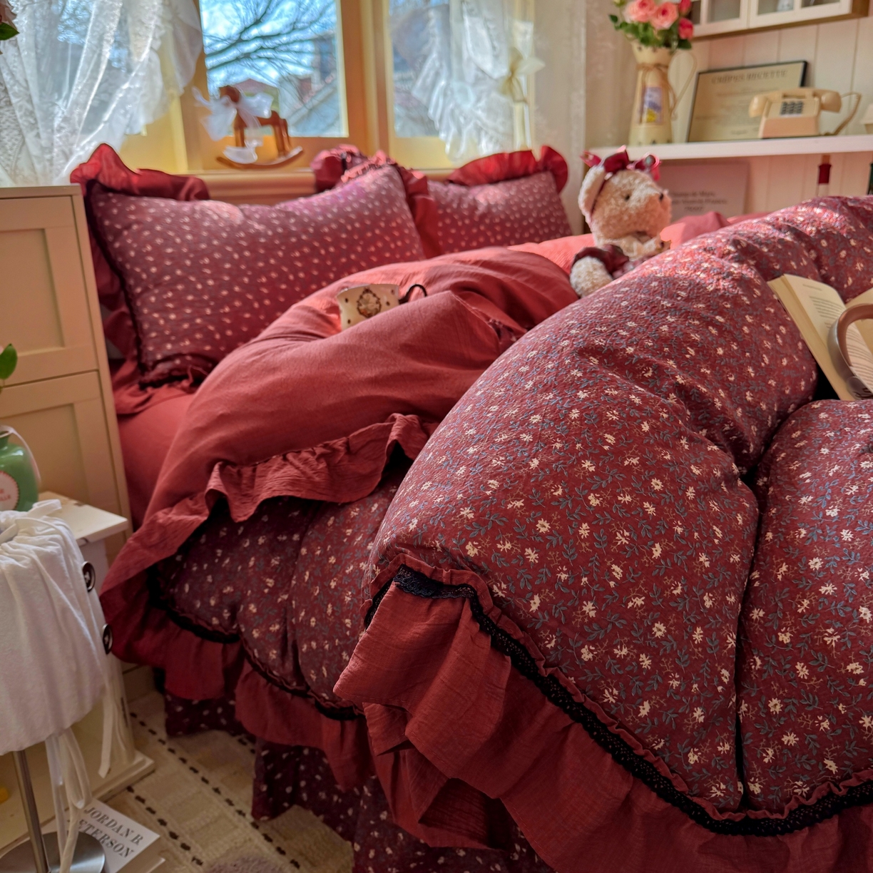 91家纺网 家纺一手货源 找家纺 芭比蔓家纺 2026春夏新款皱皱纱印花四件套 花开满满