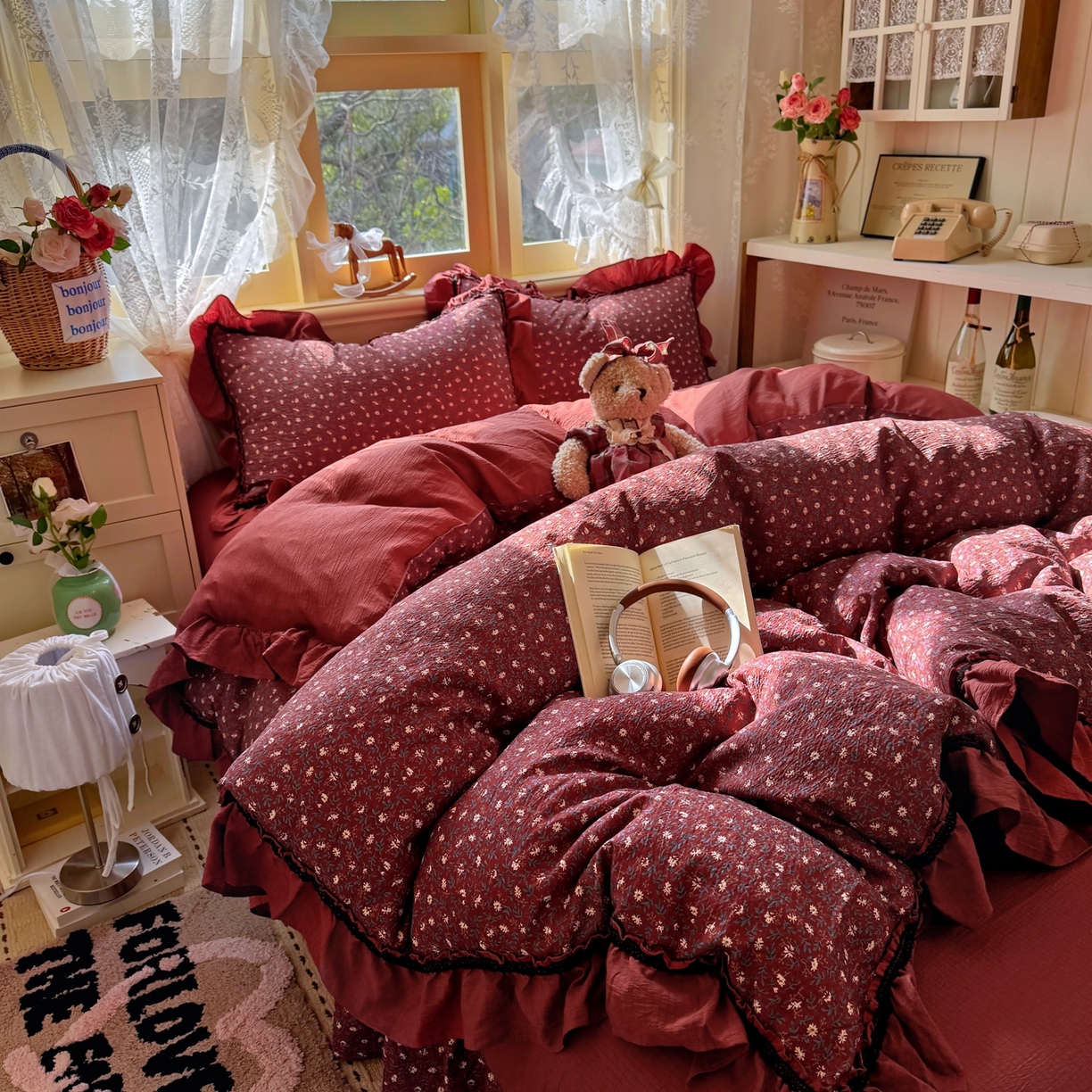 91家纺网 家纺一手货源 找家纺 芭比蔓家纺 2026春夏新款皱皱纱印花四件套 花开满满