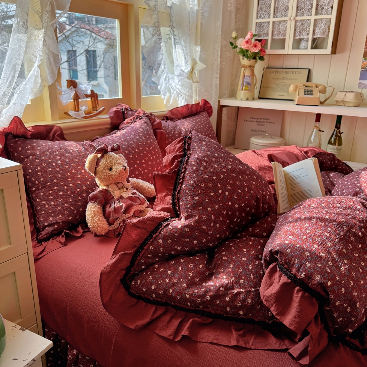 91家纺网 家纺一手货源 找家纺 芭比蔓家纺 2026春夏新款皱皱纱印花四件套 花开满满