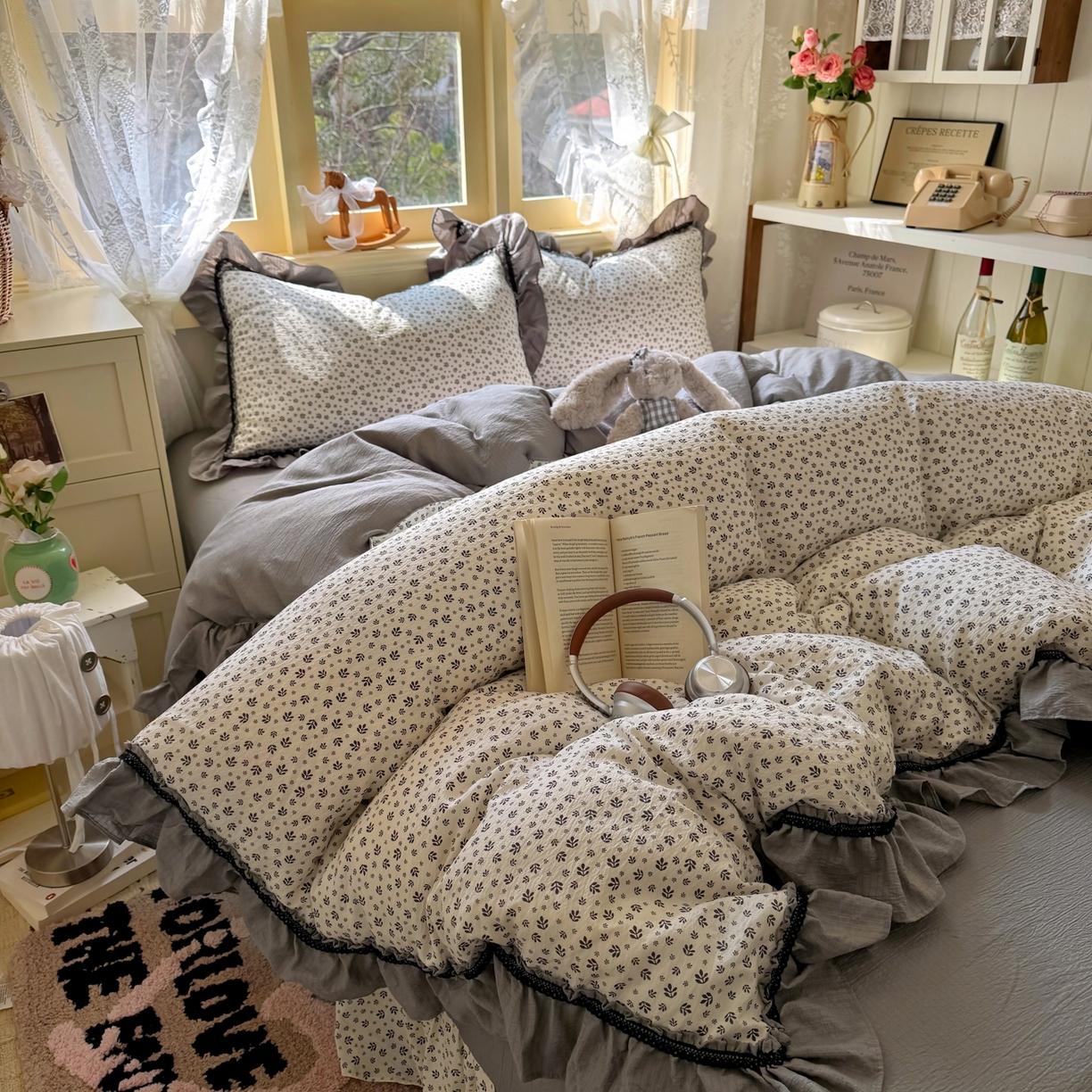 91家纺网 家纺一手货源 找家纺 芭比蔓家纺 2026春夏新款皱皱纱印花四件套 花海迷情