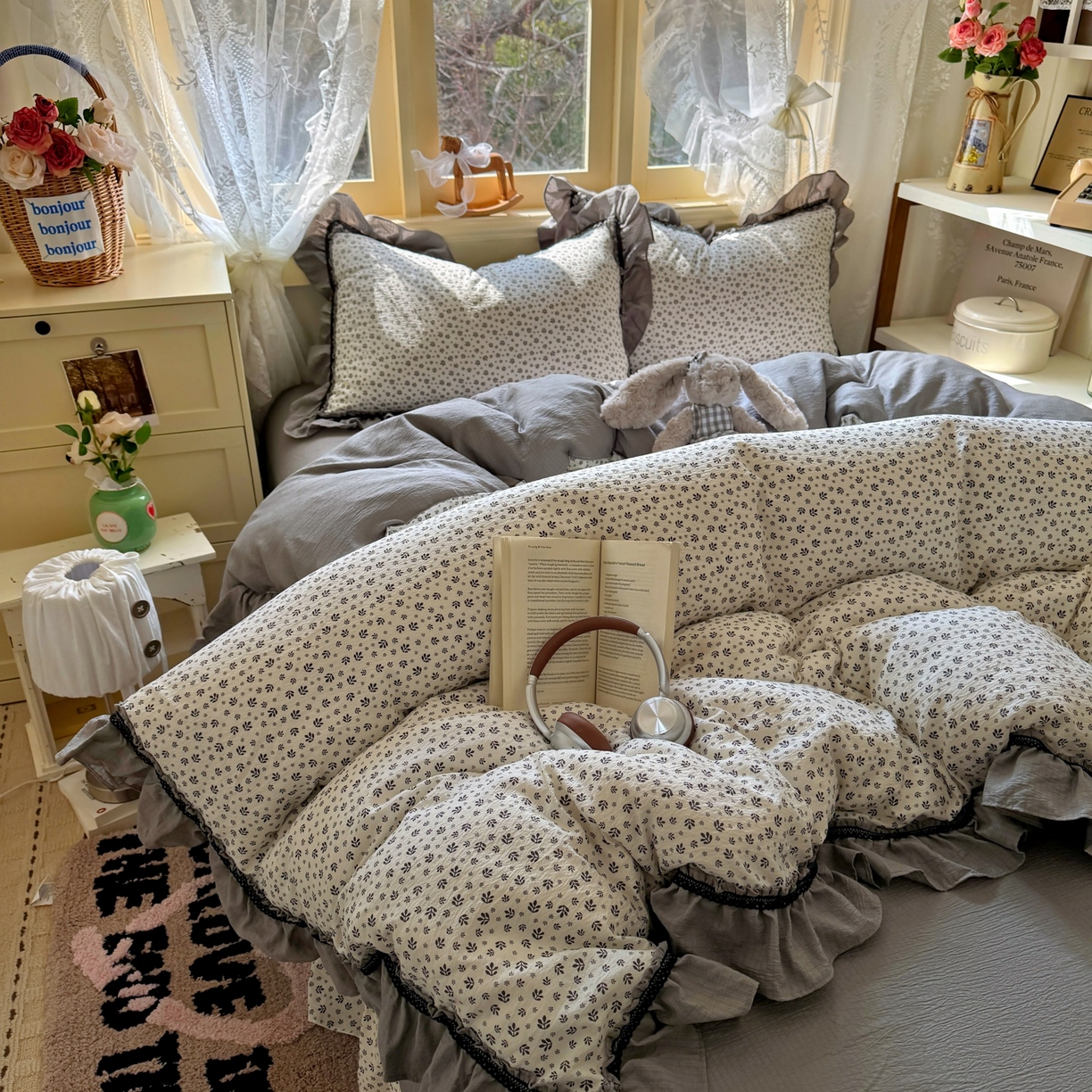 芭比蔓家纺 2026春夏新款皱皱纱印花四件套 花海迷情