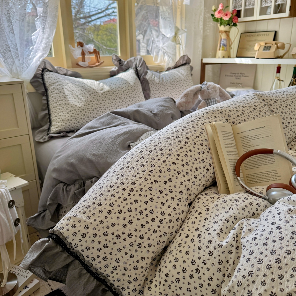 91家纺网 家纺一手货源 找家纺 芭比蔓家纺 2026春夏新款皱皱纱印花四件套 花海迷情