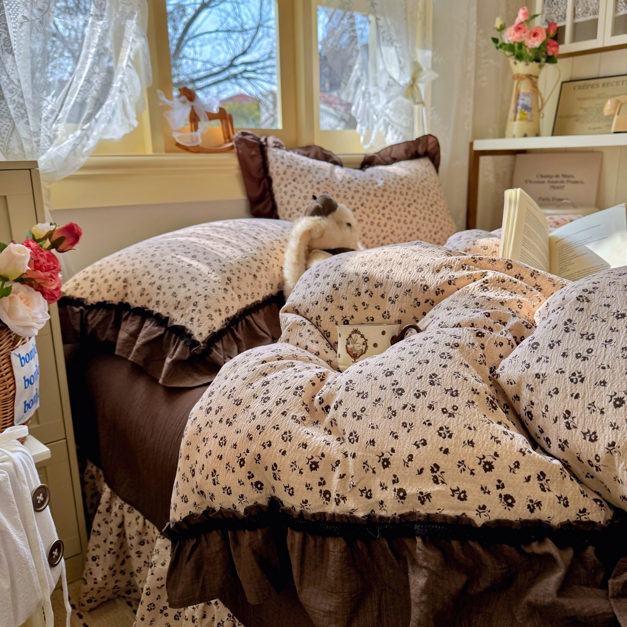 91家纺网 家纺一手货源 找家纺 芭比蔓家纺 2026春夏新款皱皱纱印花四件套 恋夏