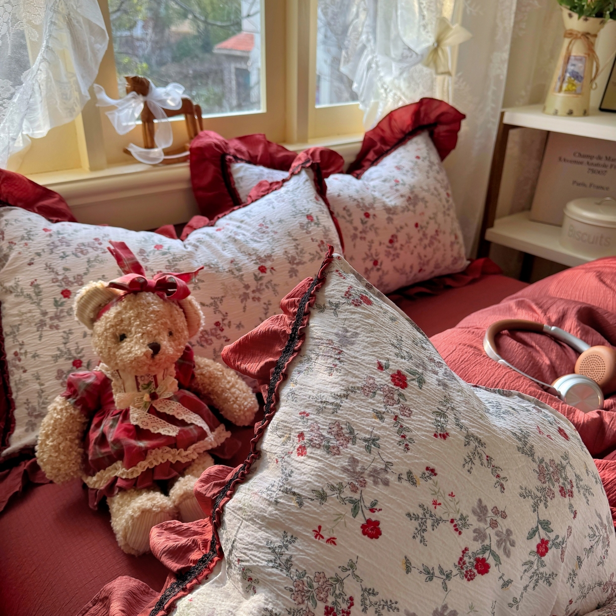 91家纺网 家纺一手货源 找家纺 芭比蔓家纺 2026春夏新款皱皱纱印花四件套 浪漫花语