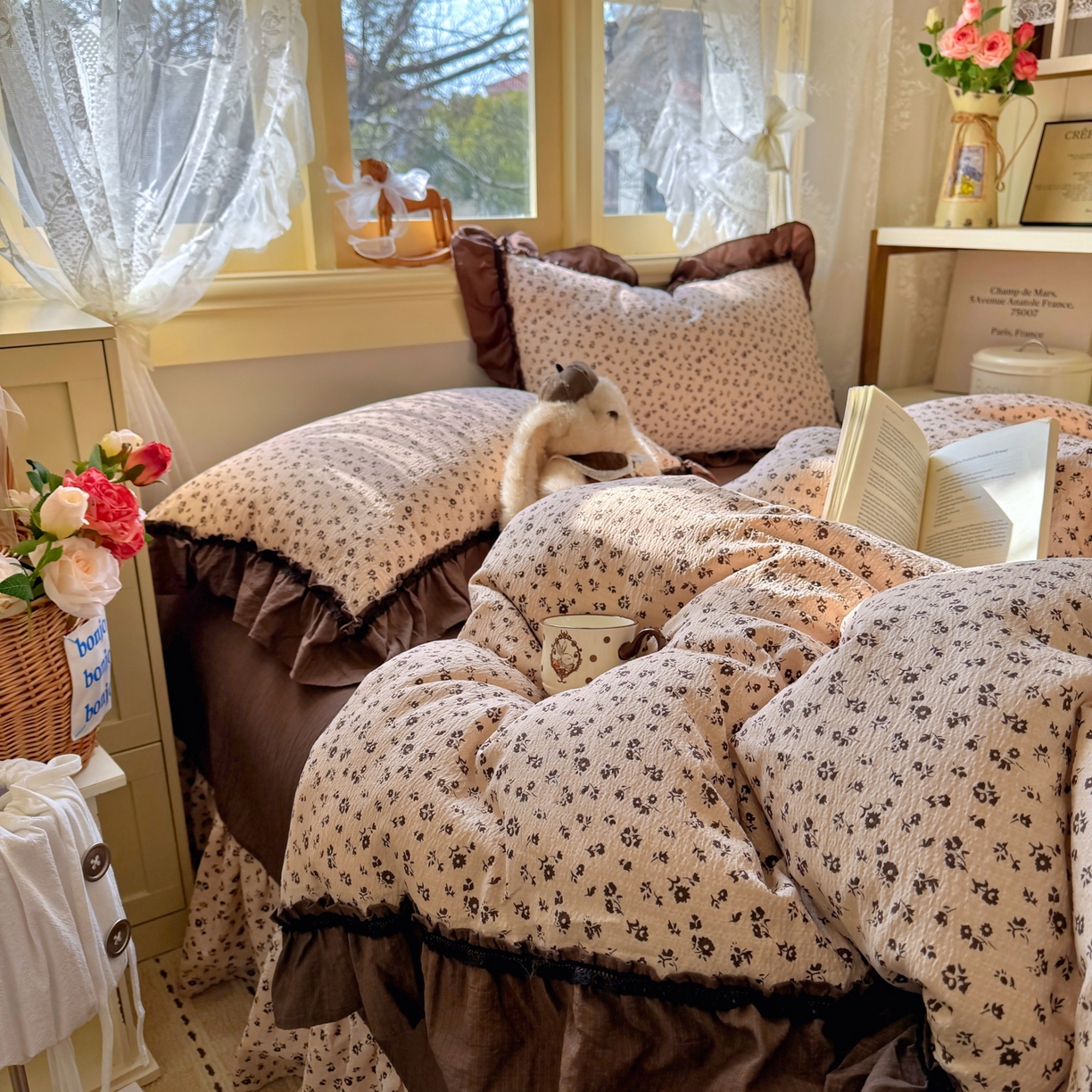 91家纺网 家纺一手货源 找家纺 芭比蔓家纺 2026春夏新款皱皱纱印花四件套 恋夏