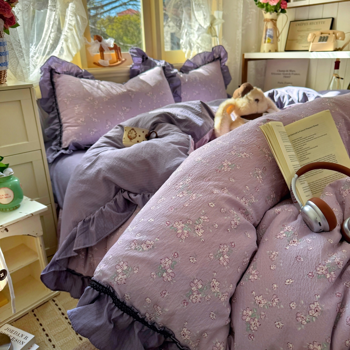 91家纺网 家纺一手货源 找家纺 芭比蔓家纺 2026春夏新款皱皱纱印花四件套 柔情细语