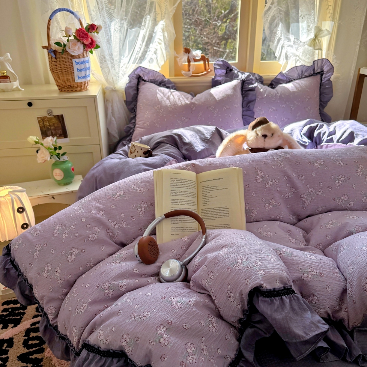 91家纺网 家纺一手货源 找家纺 芭比蔓家纺 2026春夏新款皱皱纱印花四件套 柔情细语