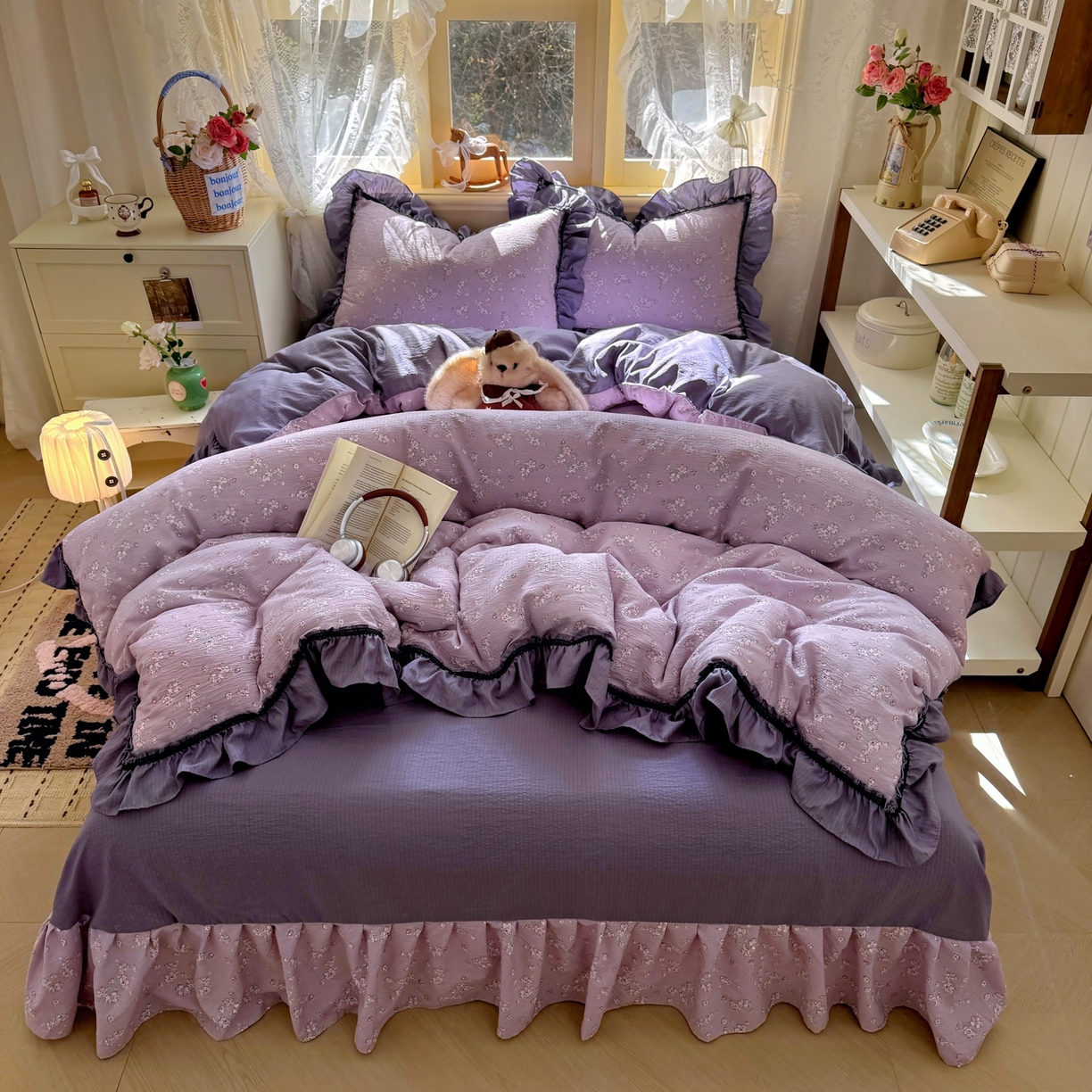 91家纺网 家纺一手货源 找家纺 芭比蔓家纺 2026春夏新款皱皱纱印花四件套 柔情细语