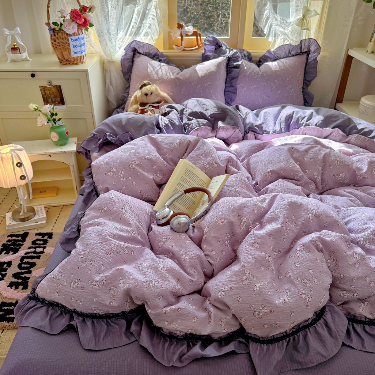 91家纺网 家纺一手货源 找家纺 芭比蔓家纺 2026春夏新款皱皱纱印花四件套 柔情细语