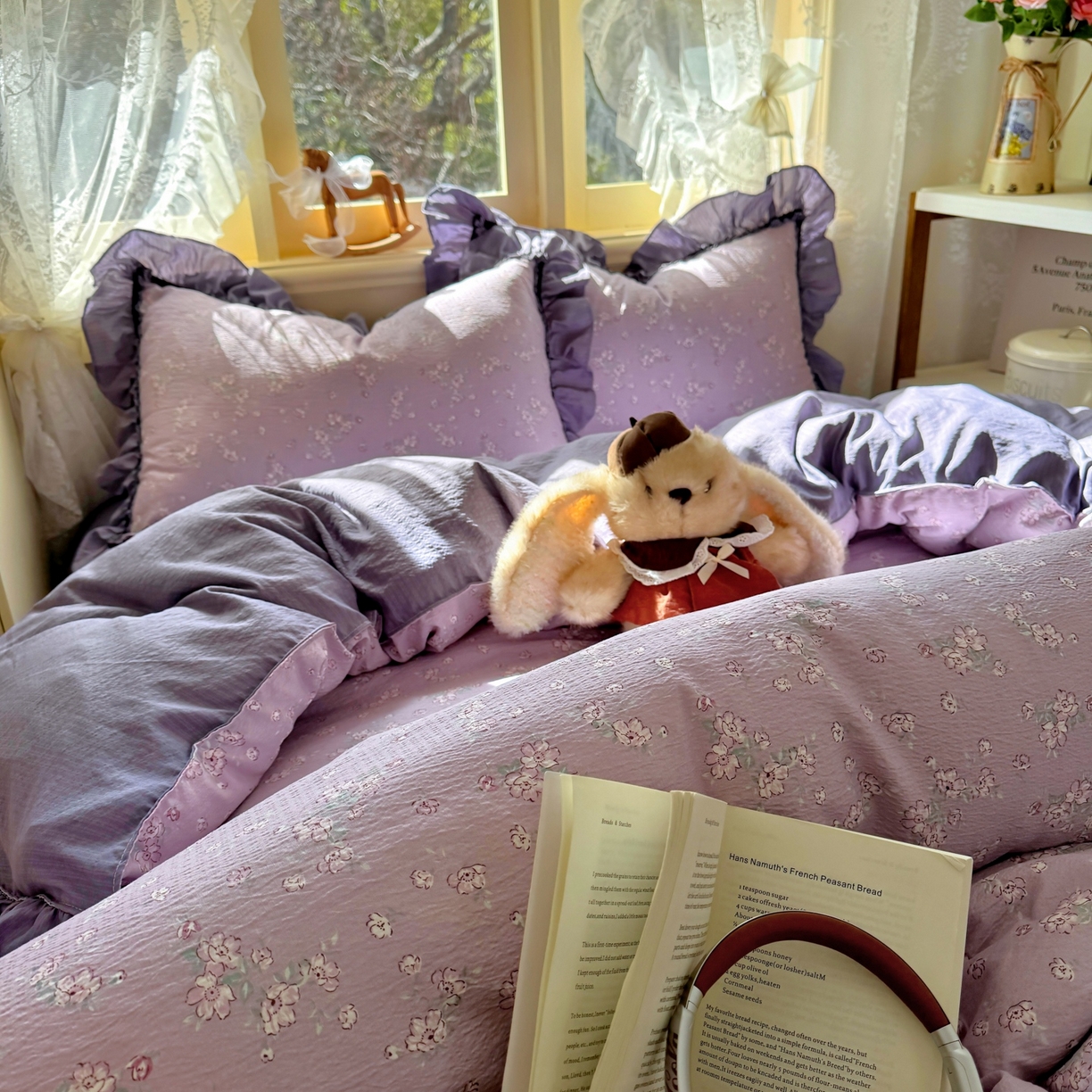 91家纺网 家纺一手货源 找家纺 芭比蔓家纺 2026春夏新款皱皱纱印花四件套 柔情细语