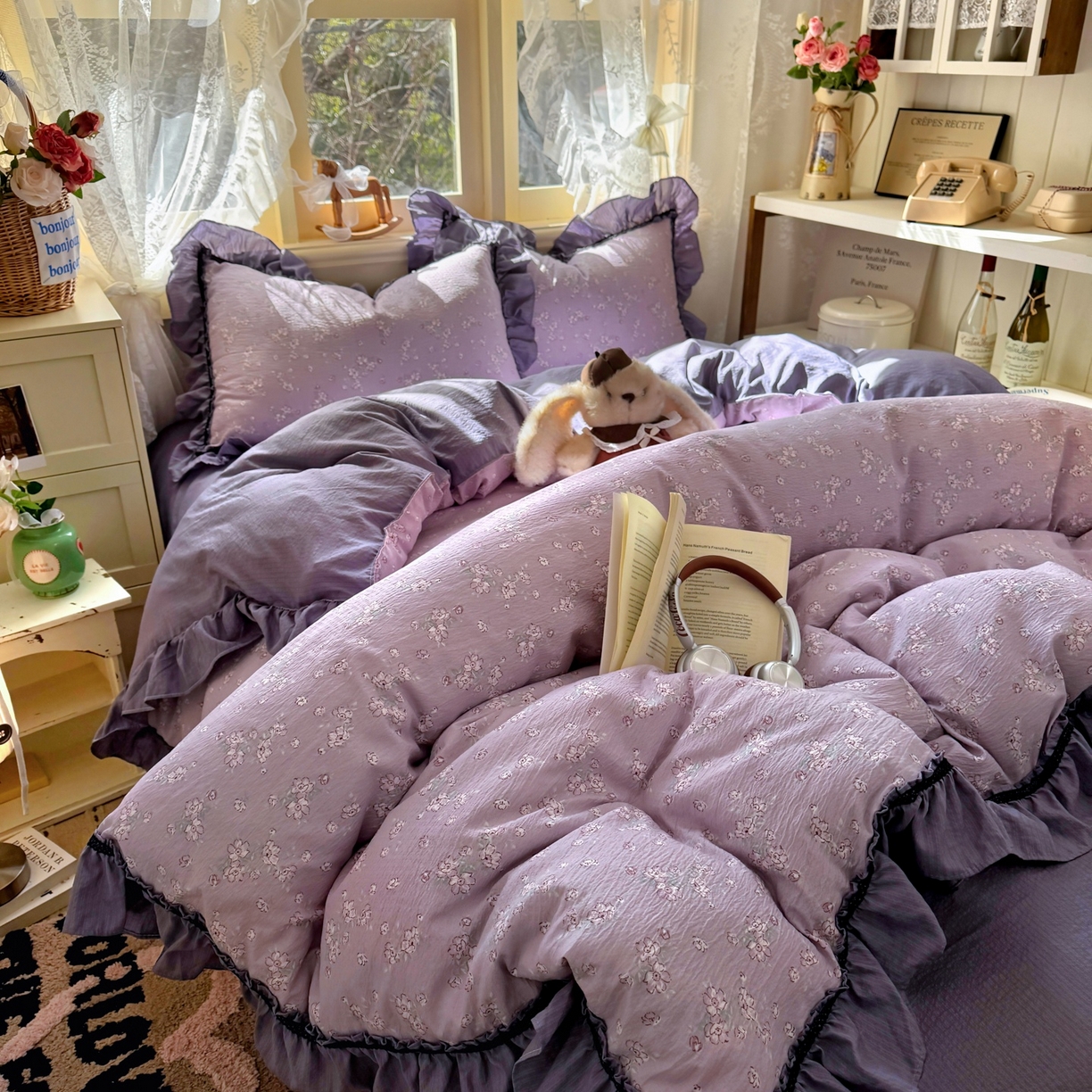 91家纺网 家纺一手货源 找家纺 芭比蔓家纺 2026春夏新款皱皱纱印花四件套 柔情细语