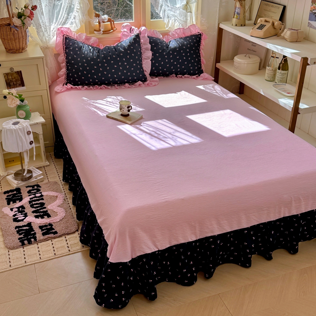 91家纺网 家纺一手货源 找家纺 芭比蔓家纺 2026春夏新款皱皱纱印花四件套 陌上花颜