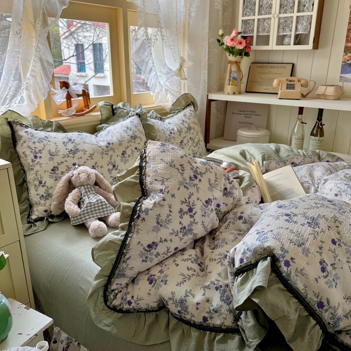 91家纺网 家纺一手货源 找家纺 芭比蔓家纺 2026春夏新款皱皱纱印花四件套 春雨情丝