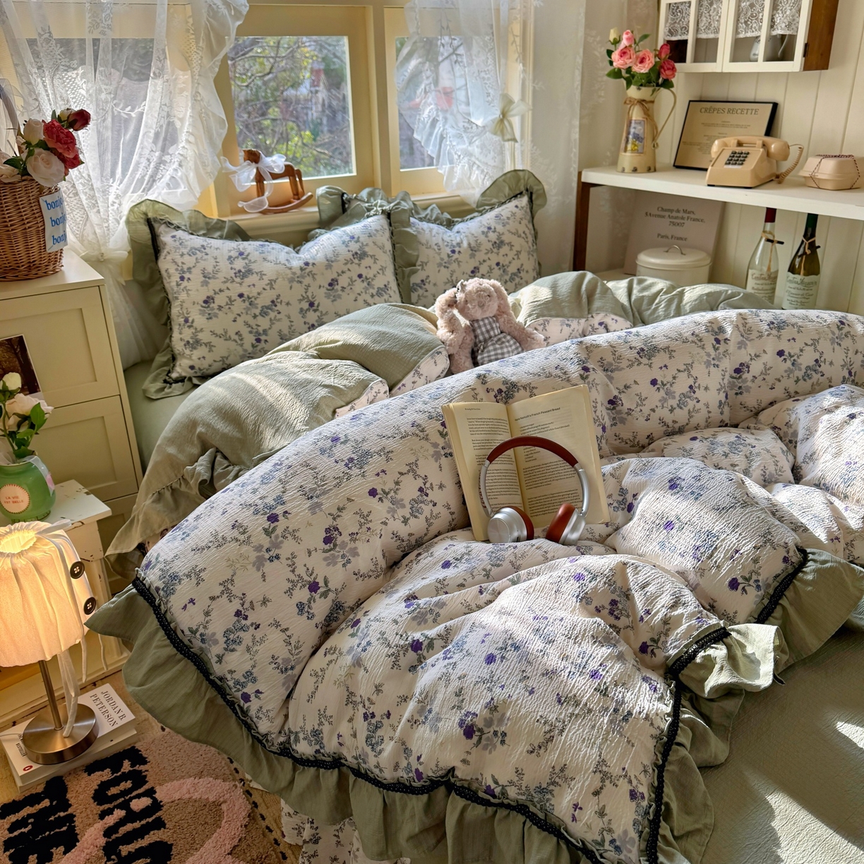 91家纺网 家纺一手货源 找家纺 芭比蔓家纺 2026春夏新款皱皱纱印花四件套 春雨情丝