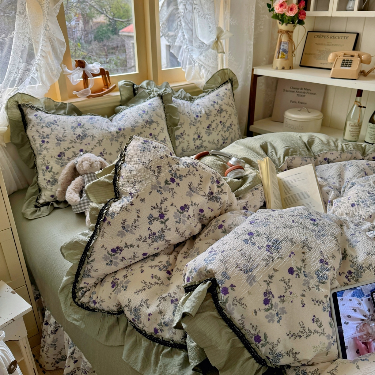 91家纺网 家纺一手货源 找家纺 芭比蔓家纺 2026春夏新款皱皱纱印花四件套 春雨情丝