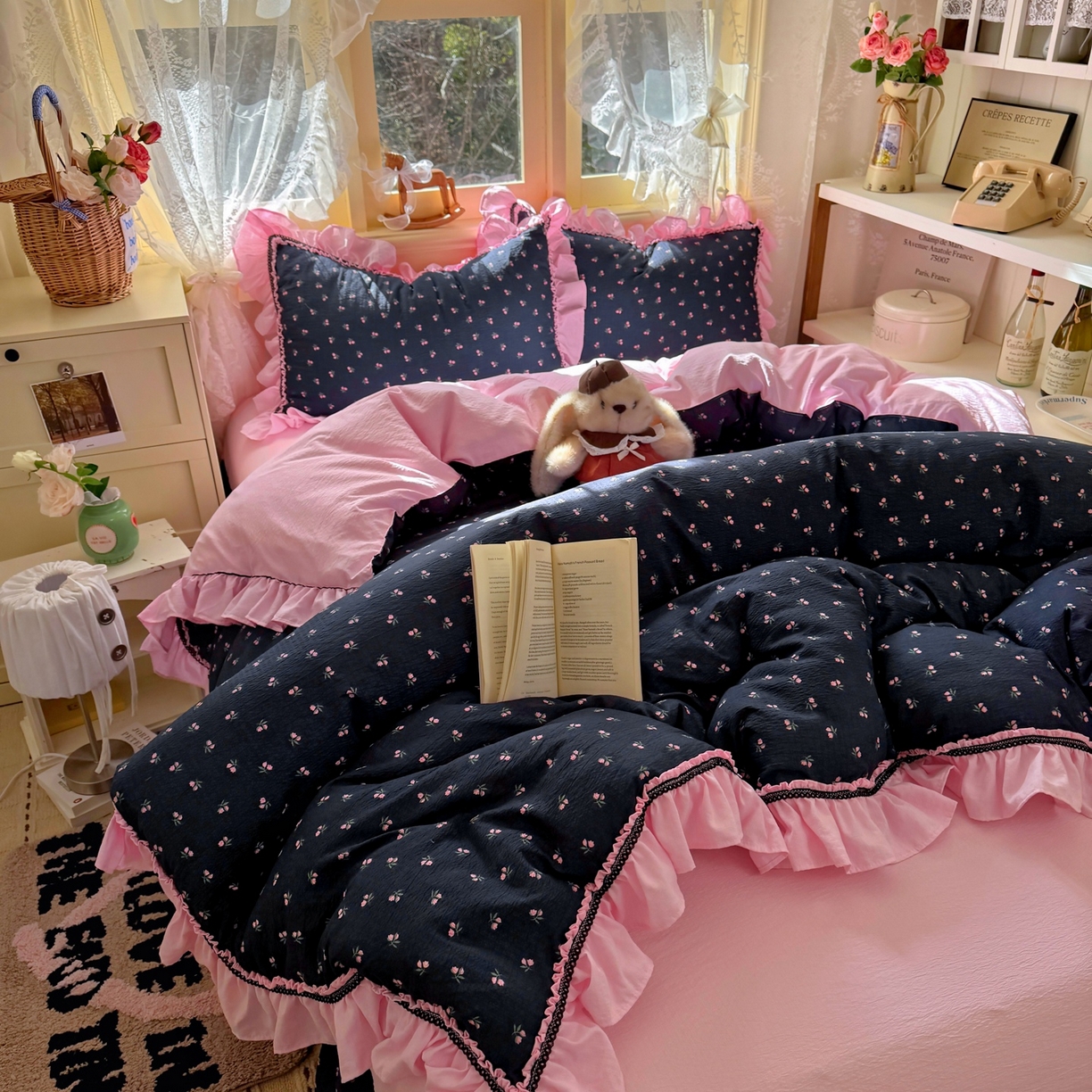 91家纺网 家纺一手货源 找家纺 芭比蔓家纺 2026春夏新款皱皱纱印花四件套 陌上花颜