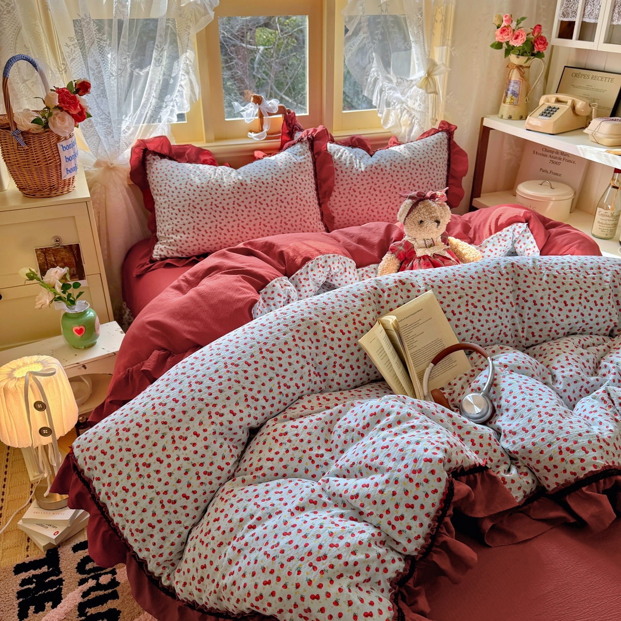 芭比蔓家纺 2026春夏新款皱皱纱印花四件套 花月佳期