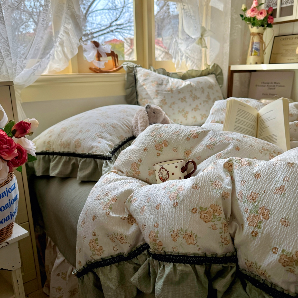 91家纺网 家纺一手货源 找家纺 芭比蔓家纺 2026春夏新款皱皱纱印花四件套 云梦