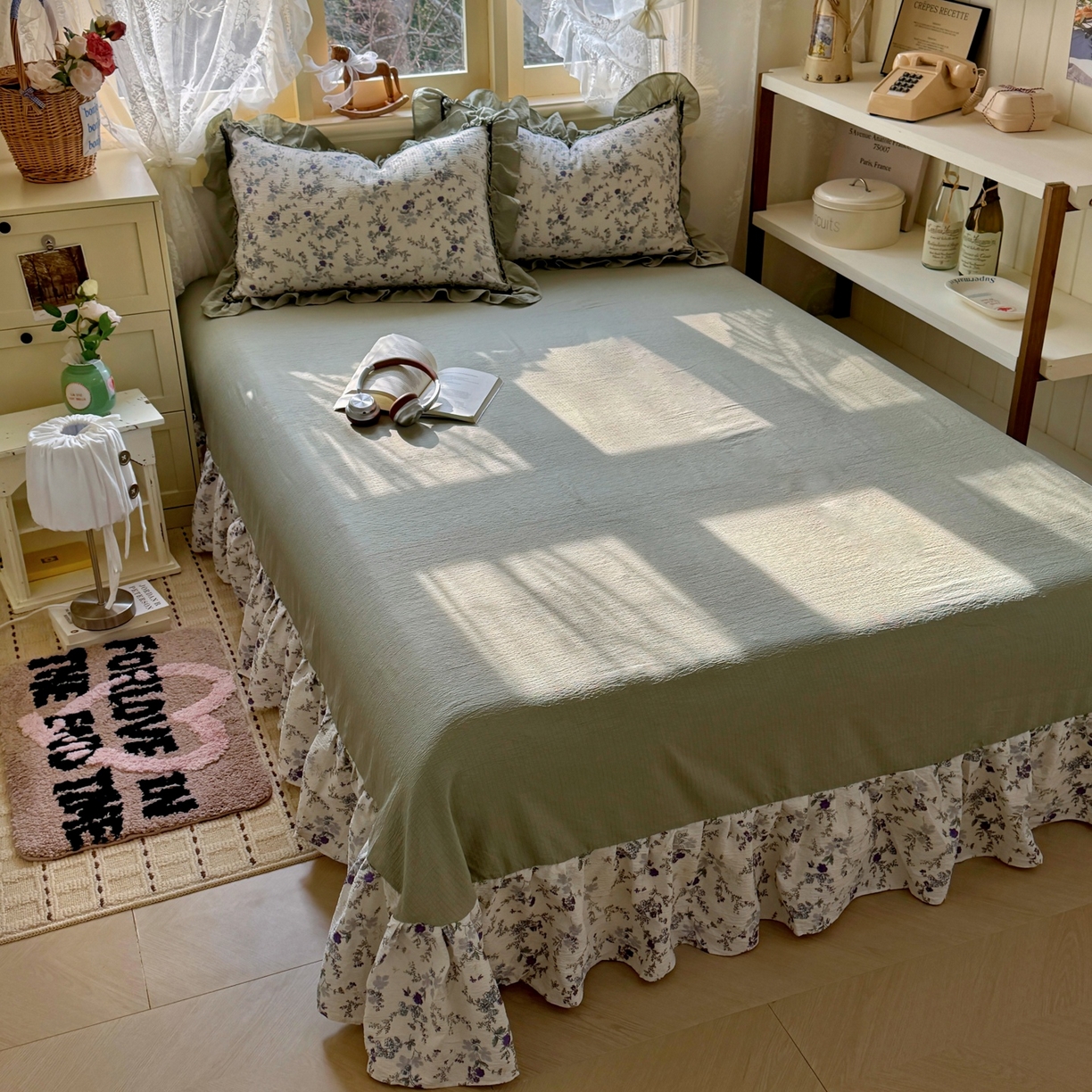 91家纺网 家纺一手货源 找家纺 芭比蔓家纺 2026春夏新款皱皱纱印花四件套 春雨情丝