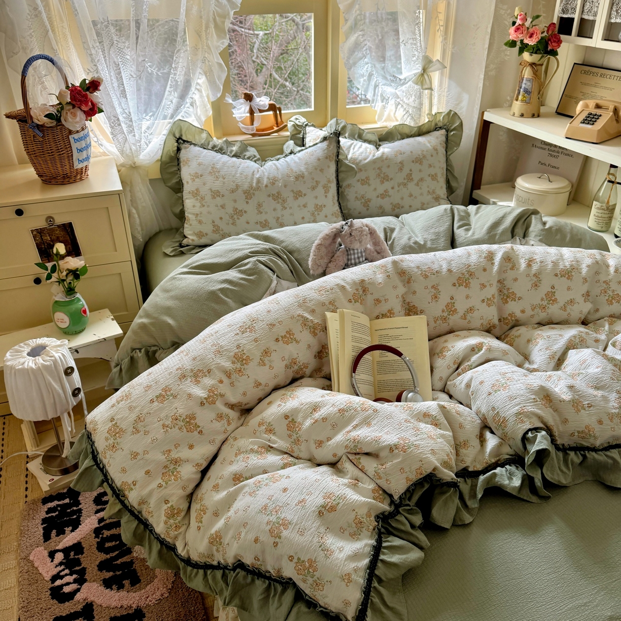 芭比蔓家纺 2026春夏新款皱皱纱印花四件套 云梦