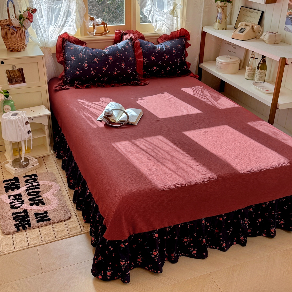 91家纺网 家纺一手货源 找家纺 芭比蔓家纺 2026春夏新款皱皱纱印花四件套 甜蜜蜜