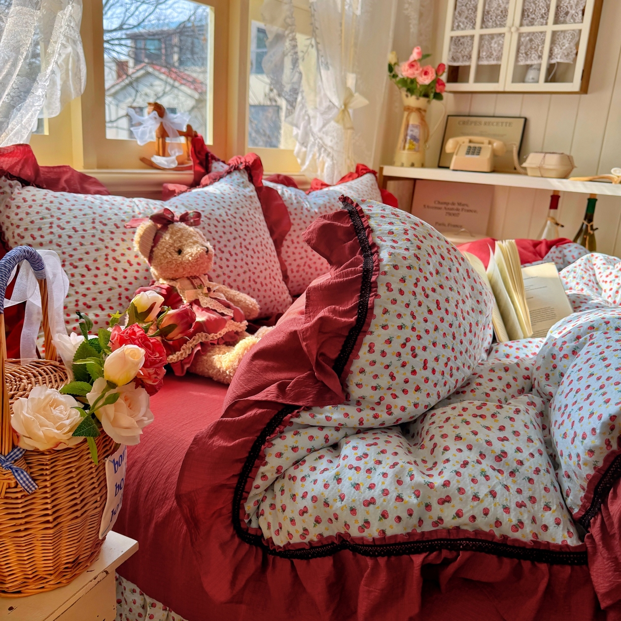 91家纺网 家纺一手货源 找家纺 芭比蔓家纺 2026春夏新款皱皱纱印花四件套 花月佳期