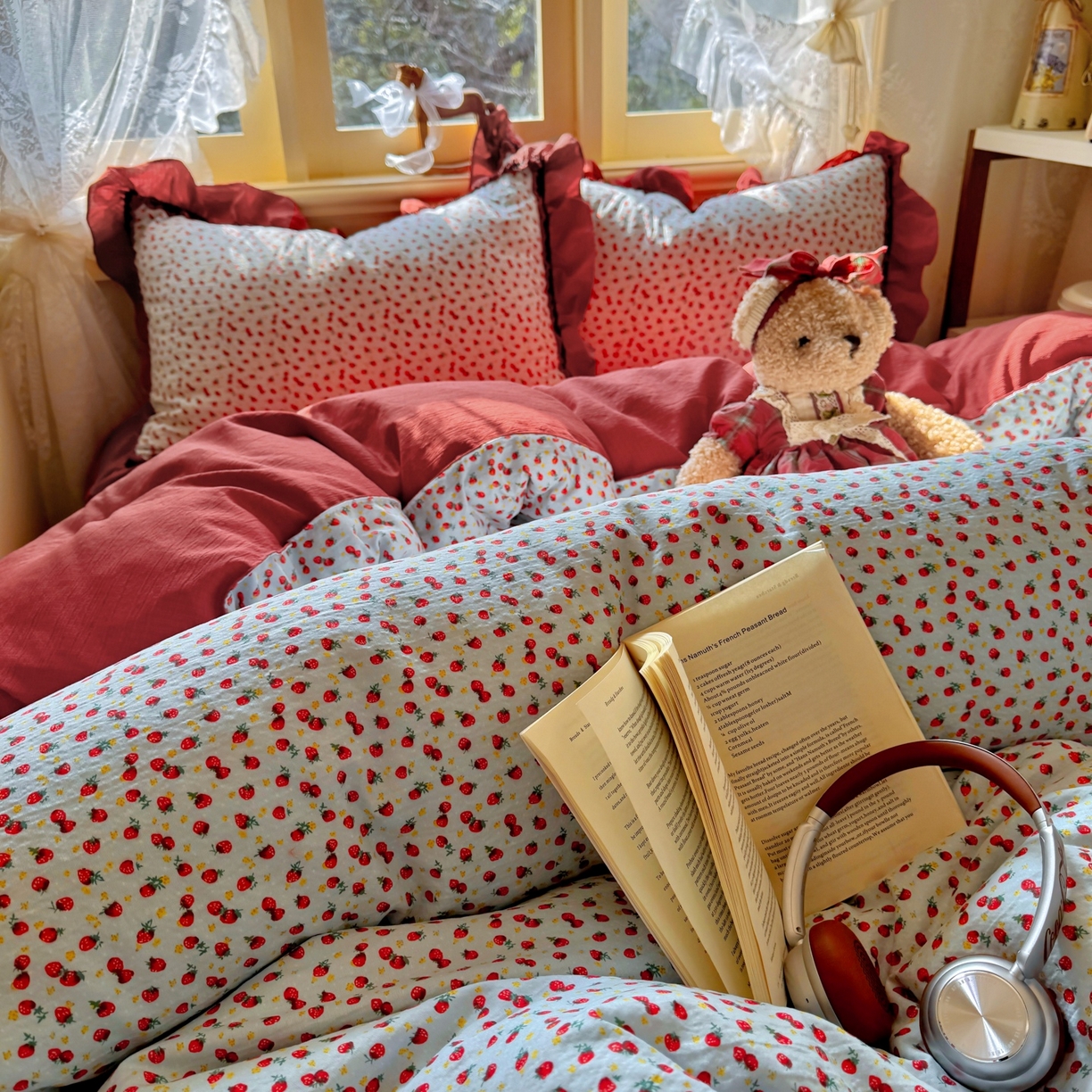 91家纺网 家纺一手货源 找家纺 芭比蔓家纺 2026春夏新款皱皱纱印花四件套 花月佳期