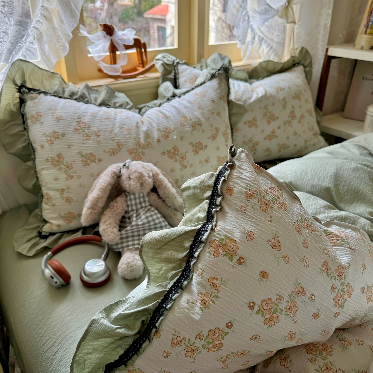 91家纺网 家纺一手货源 找家纺 芭比蔓家纺 2026春夏新款皱皱纱印花四件套 云梦