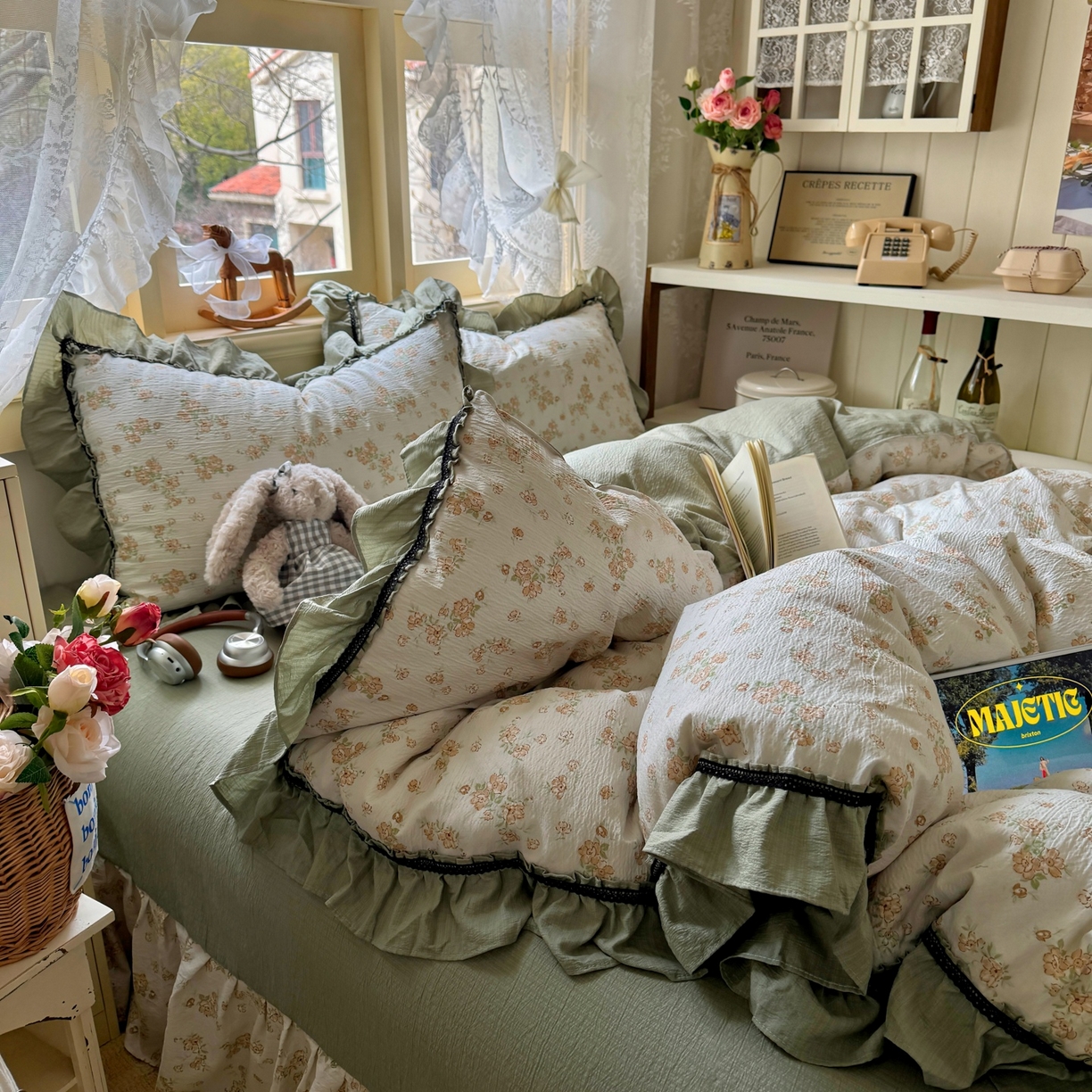 91家纺网 家纺一手货源 找家纺 芭比蔓家纺 2026春夏新款皱皱纱印花四件套 云梦