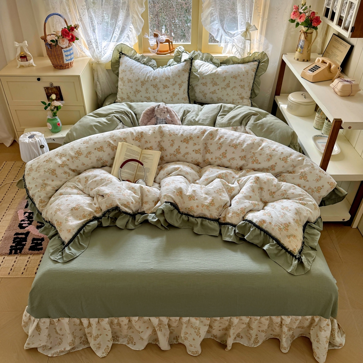 91家纺网 家纺一手货源 找家纺 芭比蔓家纺 2026春夏新款皱皱纱印花四件套 云梦