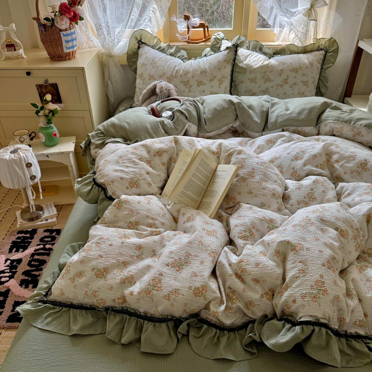 91家纺网 家纺一手货源 找家纺 芭比蔓家纺 2026春夏新款皱皱纱印花四件套 云梦