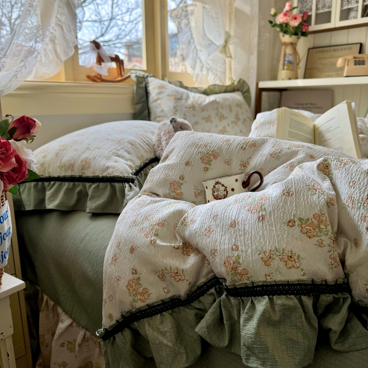 91家纺网 家纺一手货源 找家纺 芭比蔓家纺 2026春夏新款皱皱纱印花四件套 云梦