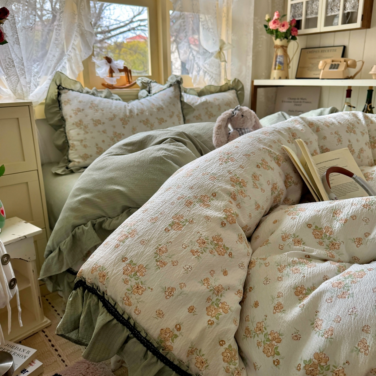 91家纺网 家纺一手货源 找家纺 芭比蔓家纺 2026春夏新款皱皱纱印花四件套 云梦