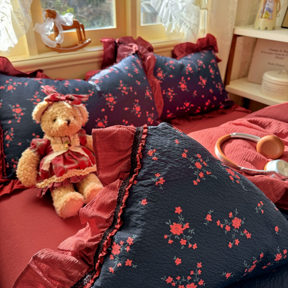 91家纺网 家纺一手货源 找家纺 芭比蔓家纺 2026春夏新款皱皱纱印花四件套 甜蜜蜜