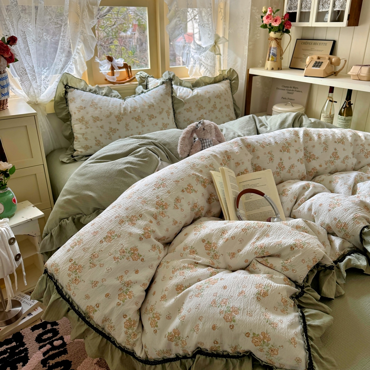 91家纺网 家纺一手货源 找家纺 芭比蔓家纺 2026春夏新款皱皱纱印花四件套 云梦