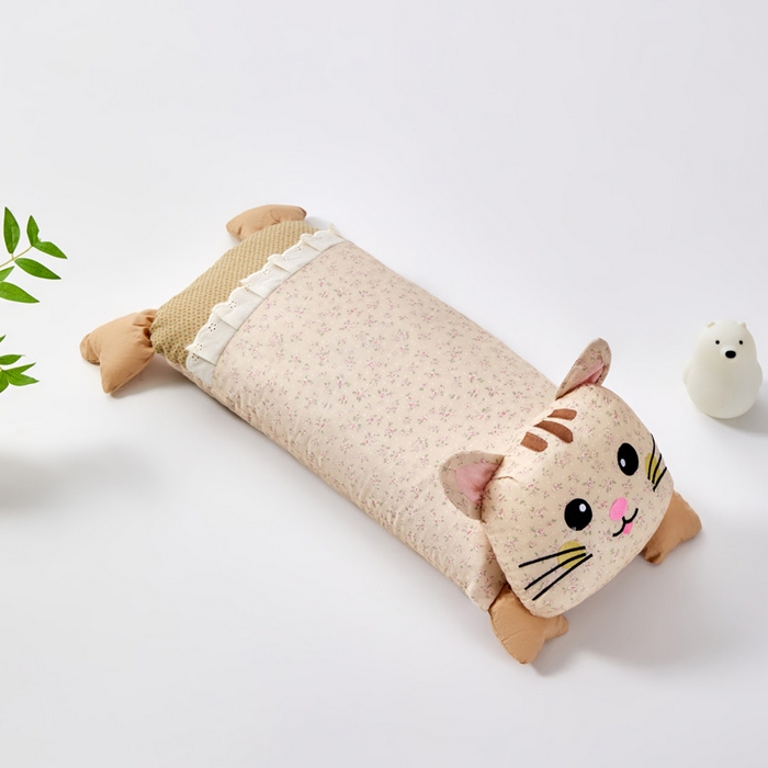 91家纺网 家纺一手货源 找家纺 蔻眠 发财猫-全棉卡通荞麦枕头儿童学生成人护颈枕芯 发财猫-米色