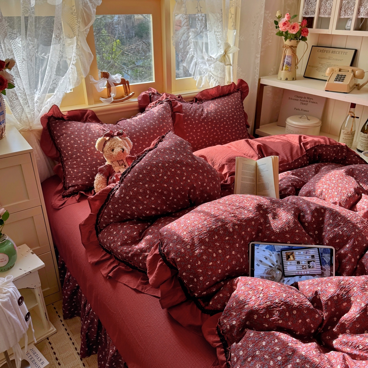 91家纺网 家纺一手货源 找家纺 芭比蔓家纺 2026春夏新款皱皱纱印花四件套 花开满满