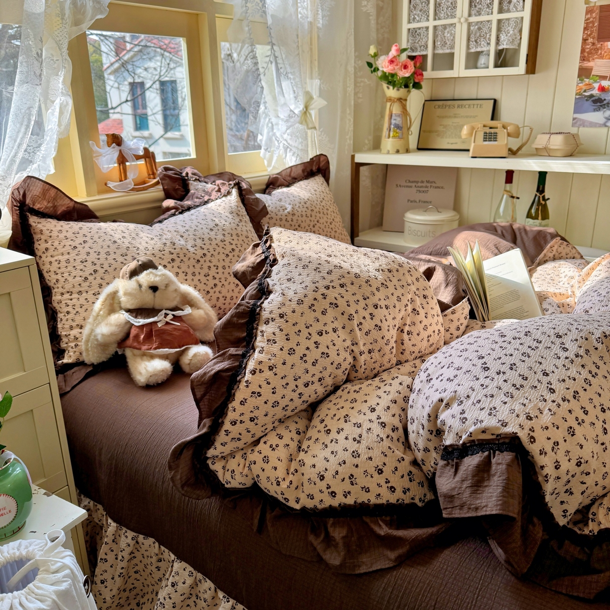 91家纺网 家纺一手货源 找家纺 芭比蔓家纺 2026春夏新款皱皱纱印花四件套 恋夏