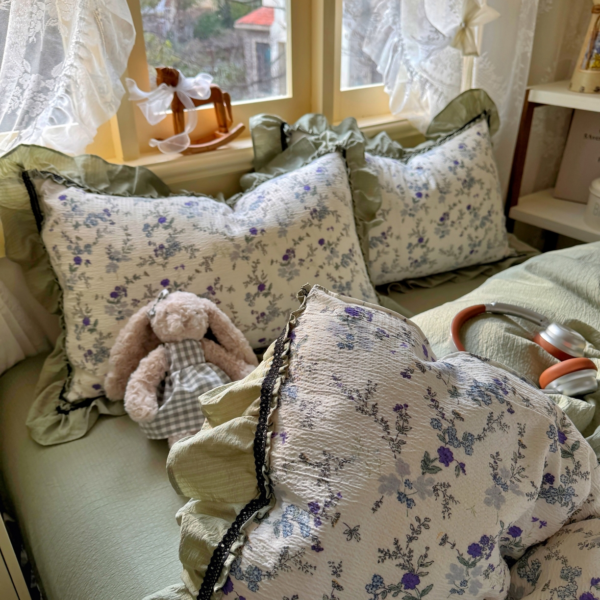 91家纺网 家纺一手货源 找家纺 芭比蔓家纺 2026春夏新款皱皱纱印花四件套 春雨情丝