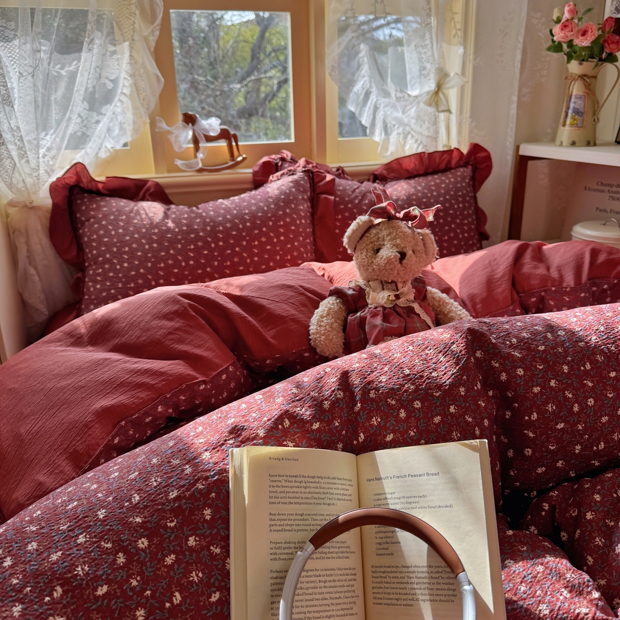 91家纺网 家纺一手货源 找家纺 芭比蔓家纺 2026春夏新款皱皱纱印花四件套 花开满满