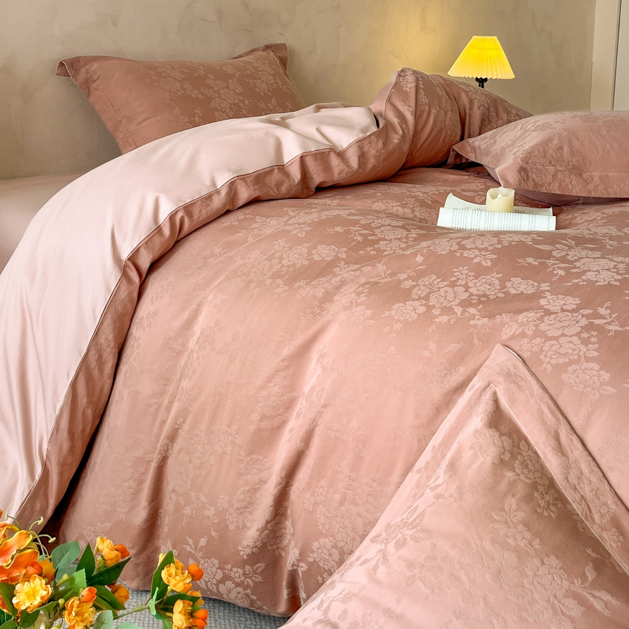 91家纺网 家纺一手货源 找家纺 火麒麟家纺 2026新款A类全棉纯棉水洗立体浮雕提花纯棉四件套 山野暮色（深豆沙）