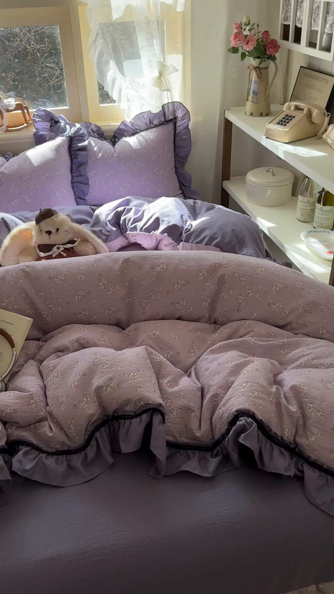 91家纺网 家纺一手货源 找家纺 芭比蔓家纺 2026春夏新款皱皱纱印花四件套 柔情细语