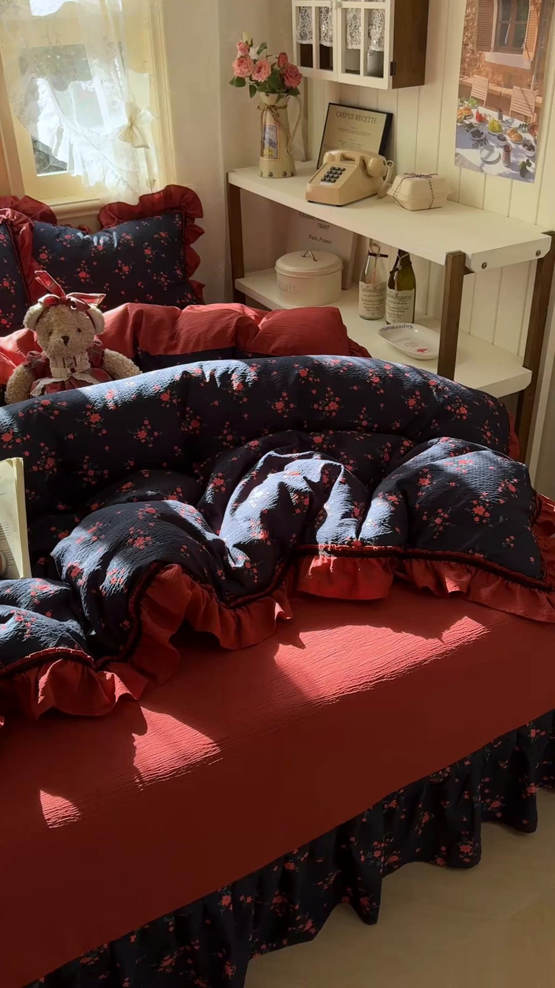 91家纺网 家纺一手货源 找家纺 芭比蔓家纺 2026春夏新款皱皱纱印花四件套 甜蜜蜜