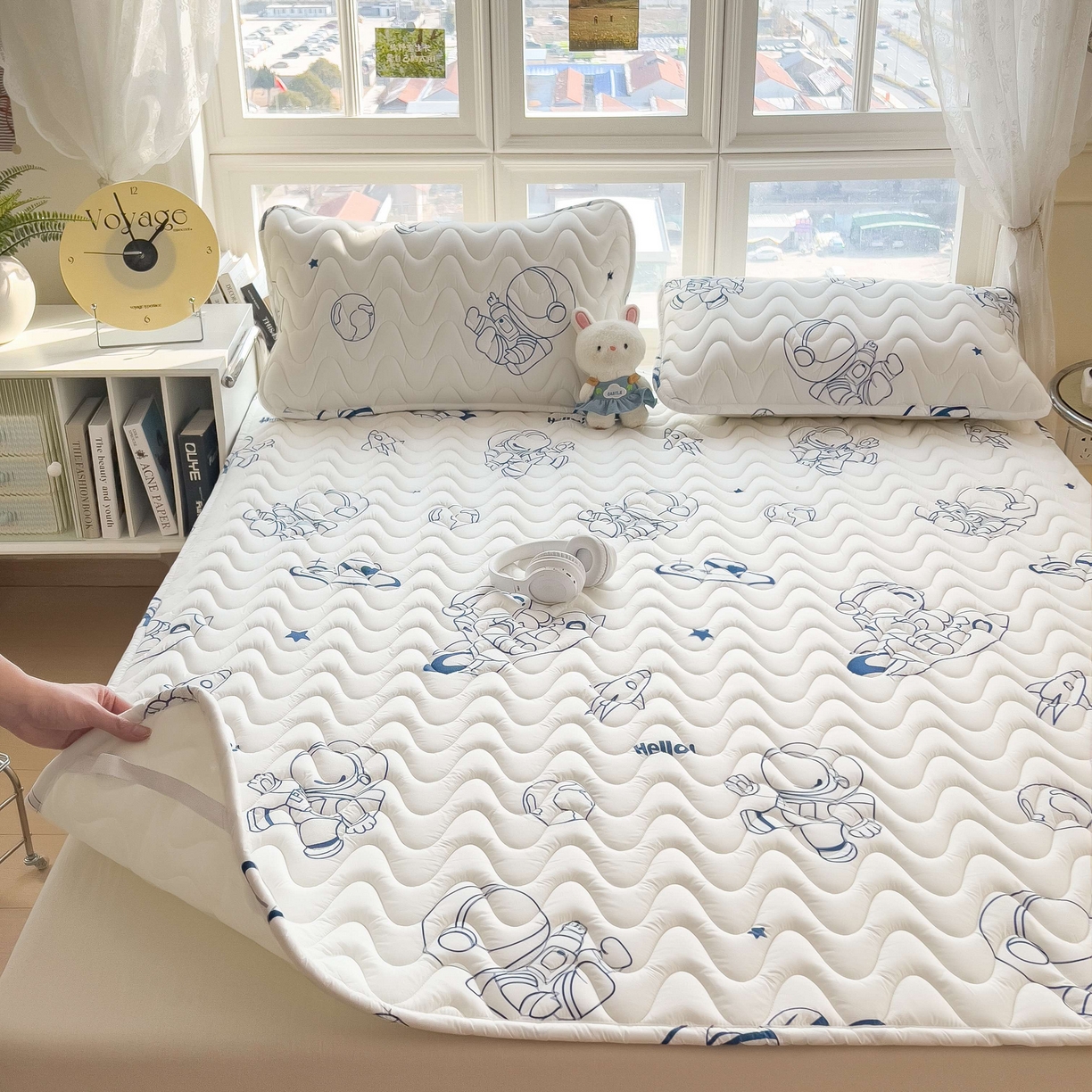 91家纺网 家纺一手货源 找家纺 希廷顿 2026新款印花夹棉防水床垫 太空人