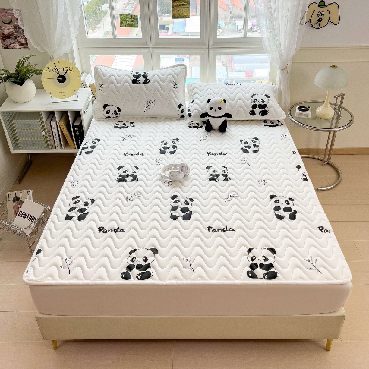 91家纺网 家纺一手货源 找家纺 希廷顿 2026新款印花夹棉防水床垫 熊猫攀竹