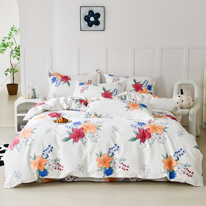 91家纺网 家纺一手货源 找家纺 登登 2024新款直播爆款清新风纯棉全棉三四件套 花样年华