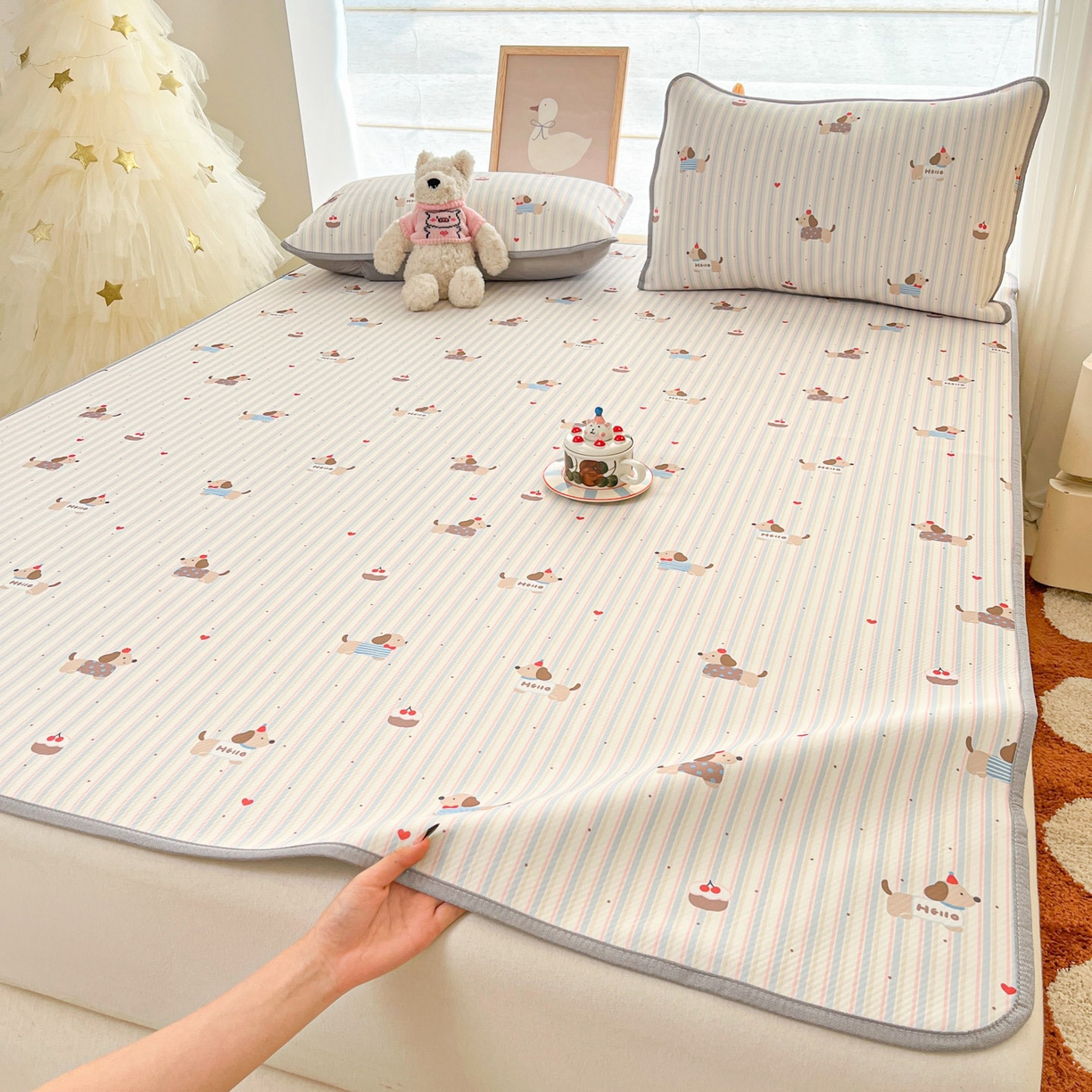 91家纺网 家纺一手货源 找家纺 川悦生活 2026新款凉感冰丝席大床小阪冰丝凉席 席腊肠甜心