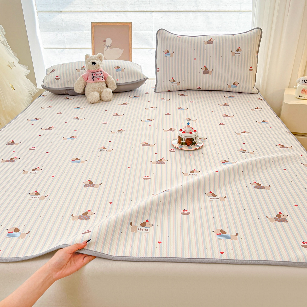 91家纺网 家纺一手货源 找家纺 川悦生活 2026新款凉感冰丝席大床小阪冰丝凉席 席腊肠甜心